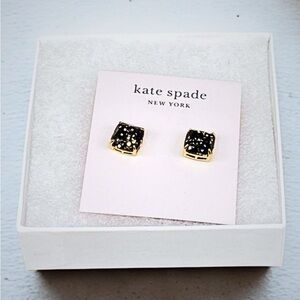 Kate Spade NY Sparkly Square Black Stud Earrings Gold Tone NWT, Gift Box Include